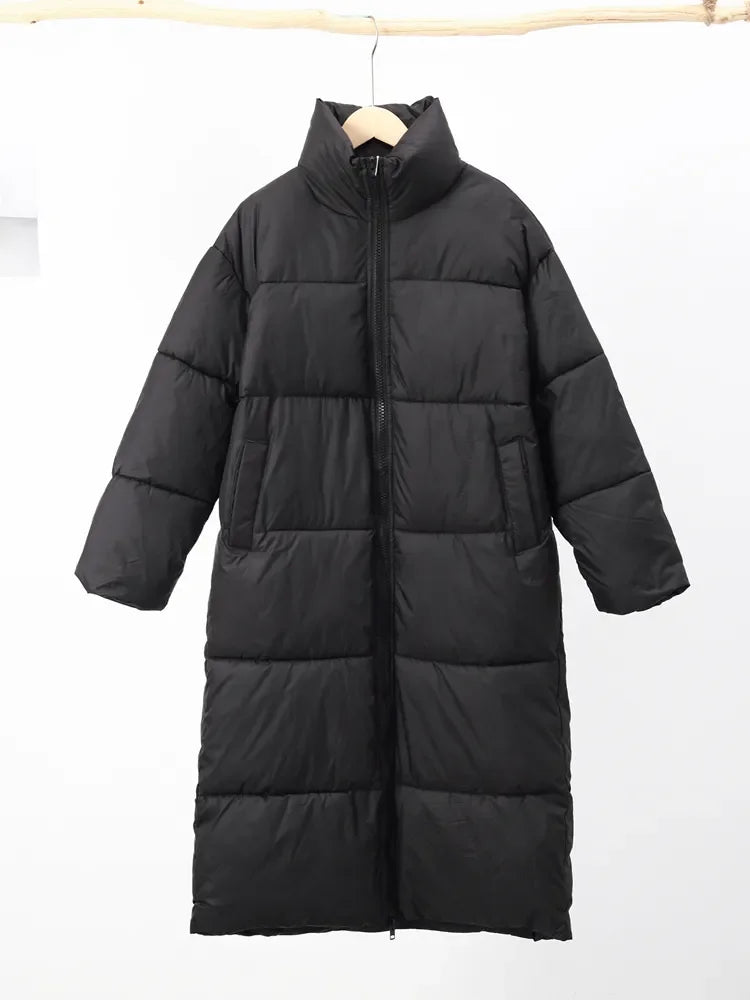 Thick Solid Long Jacket Woman Turn-down Collar Coat