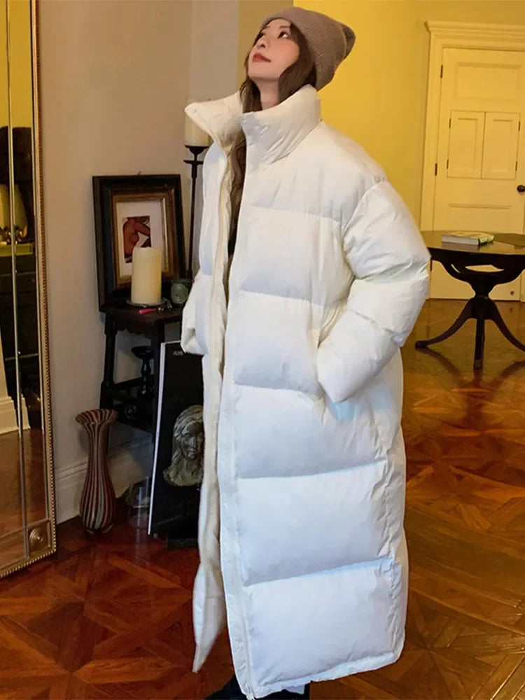 Thick Solid Long Jacket Woman Turn-down Collar Coat