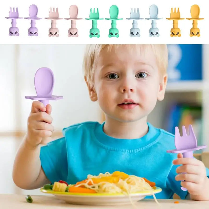 Toddler Fork And Spoon Set Cartoon Shape Silicone