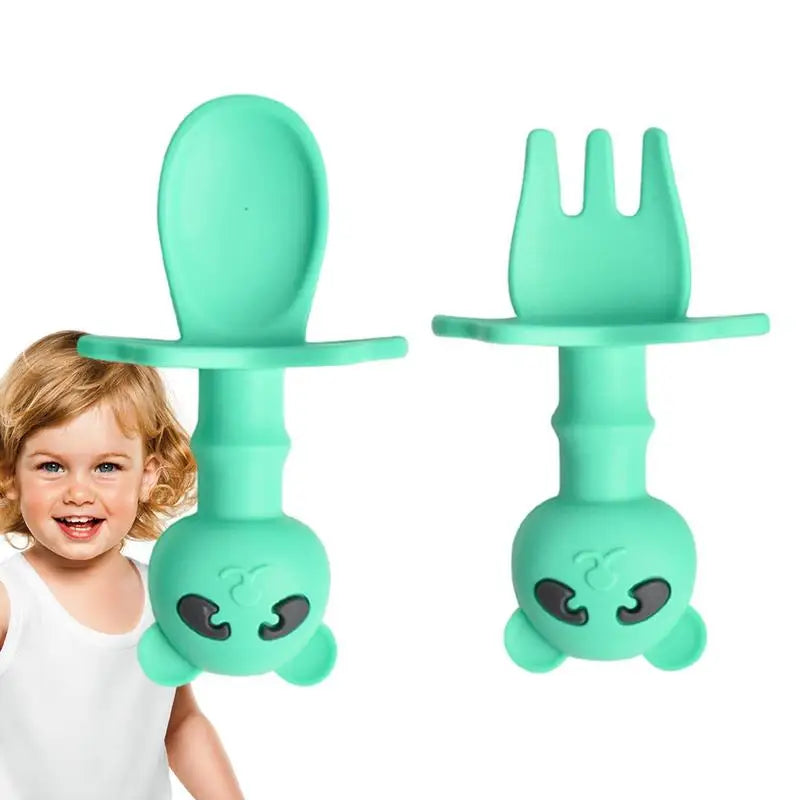 Toddler Fork And Spoon Set Cartoon Shape Silicone