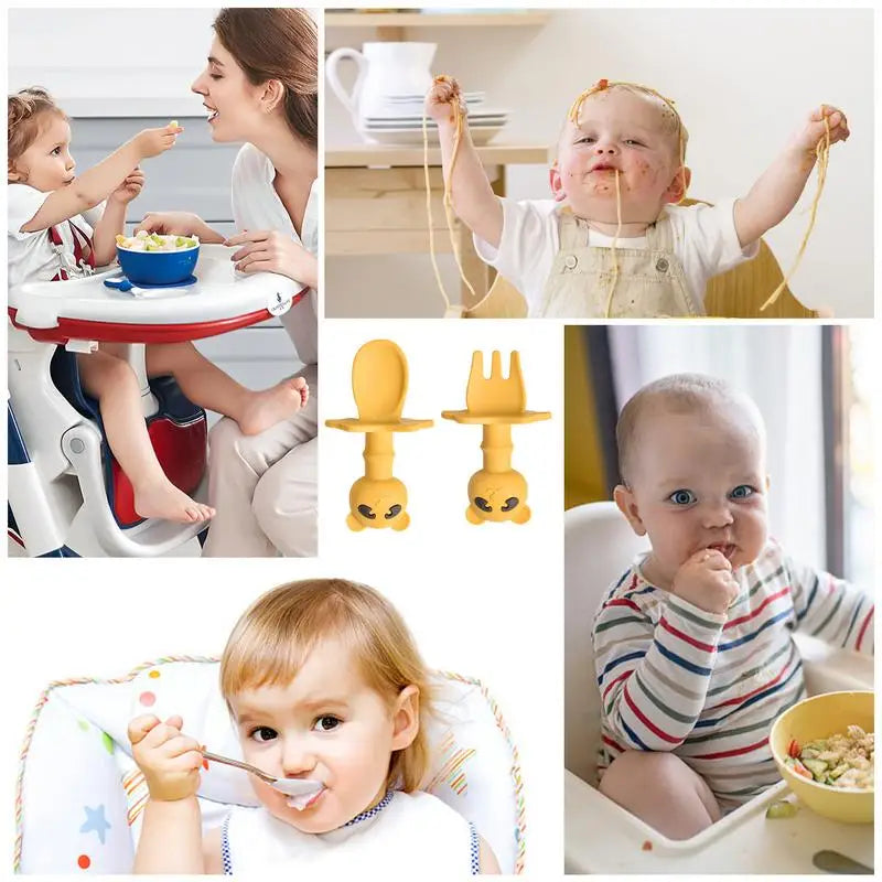 Toddler Fork And Spoon Set Cartoon Shape Silicone