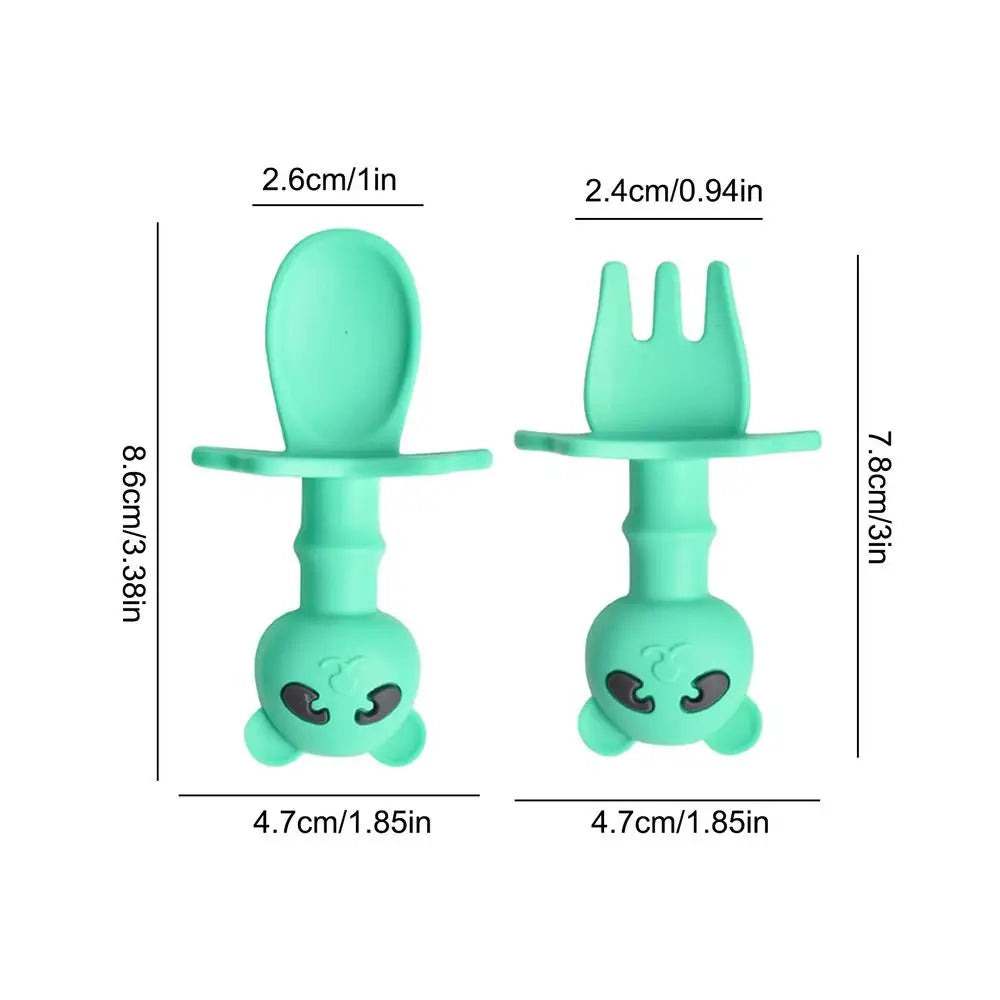 Toddler Fork And Spoon Set Cartoon Shape Silicone