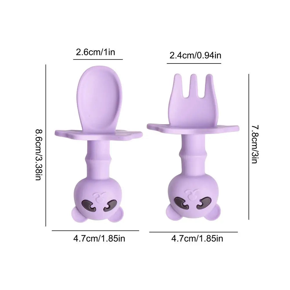 Toddler Fork And Spoon Set Cartoon Shape Silicone