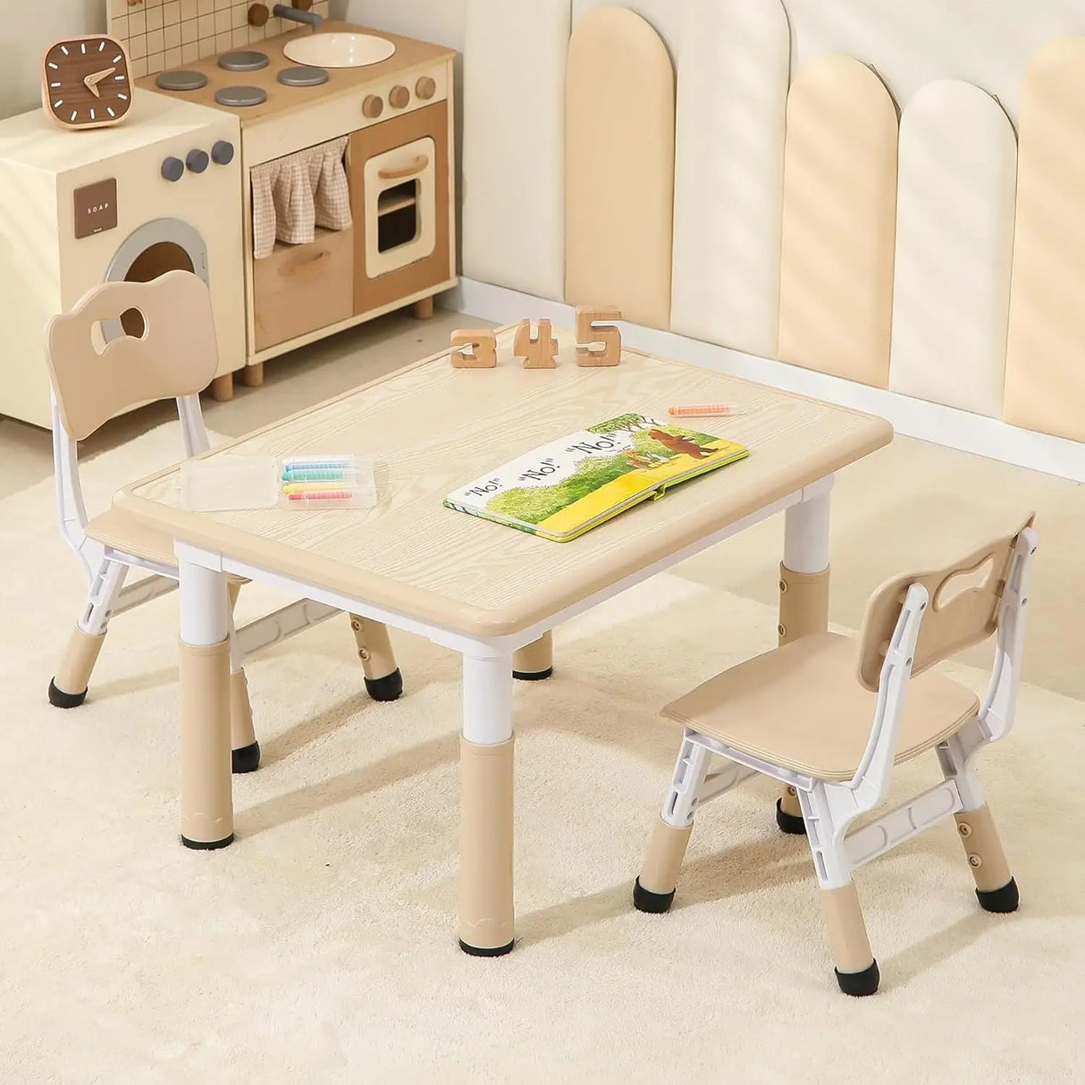 Toddler Table and 2 Chairs, Height-Adjustable Kids Table