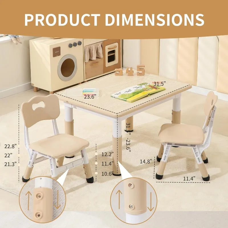 Toddler Table and 2 Chairs, Height-Adjustable Kids Table