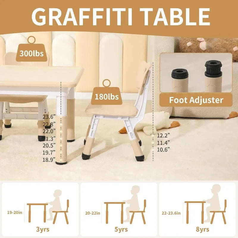 Toddler Table and 2 Chairs, Height-Adjustable Kids Table