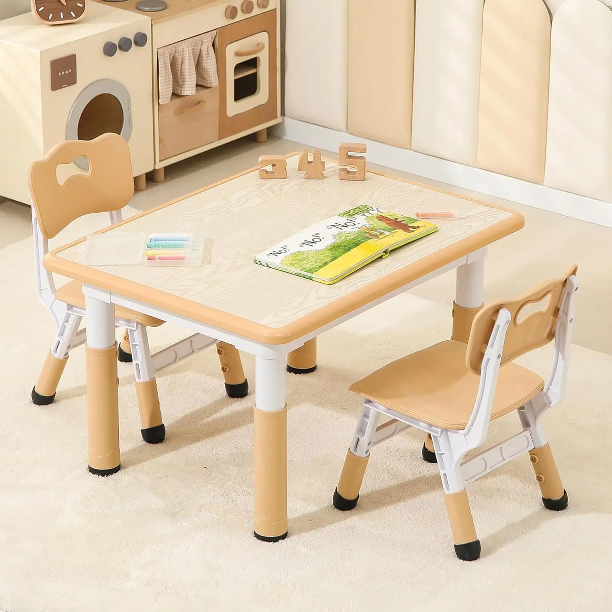 Toddler Table and 2 Chairs, Height-Adjustable Kids Table