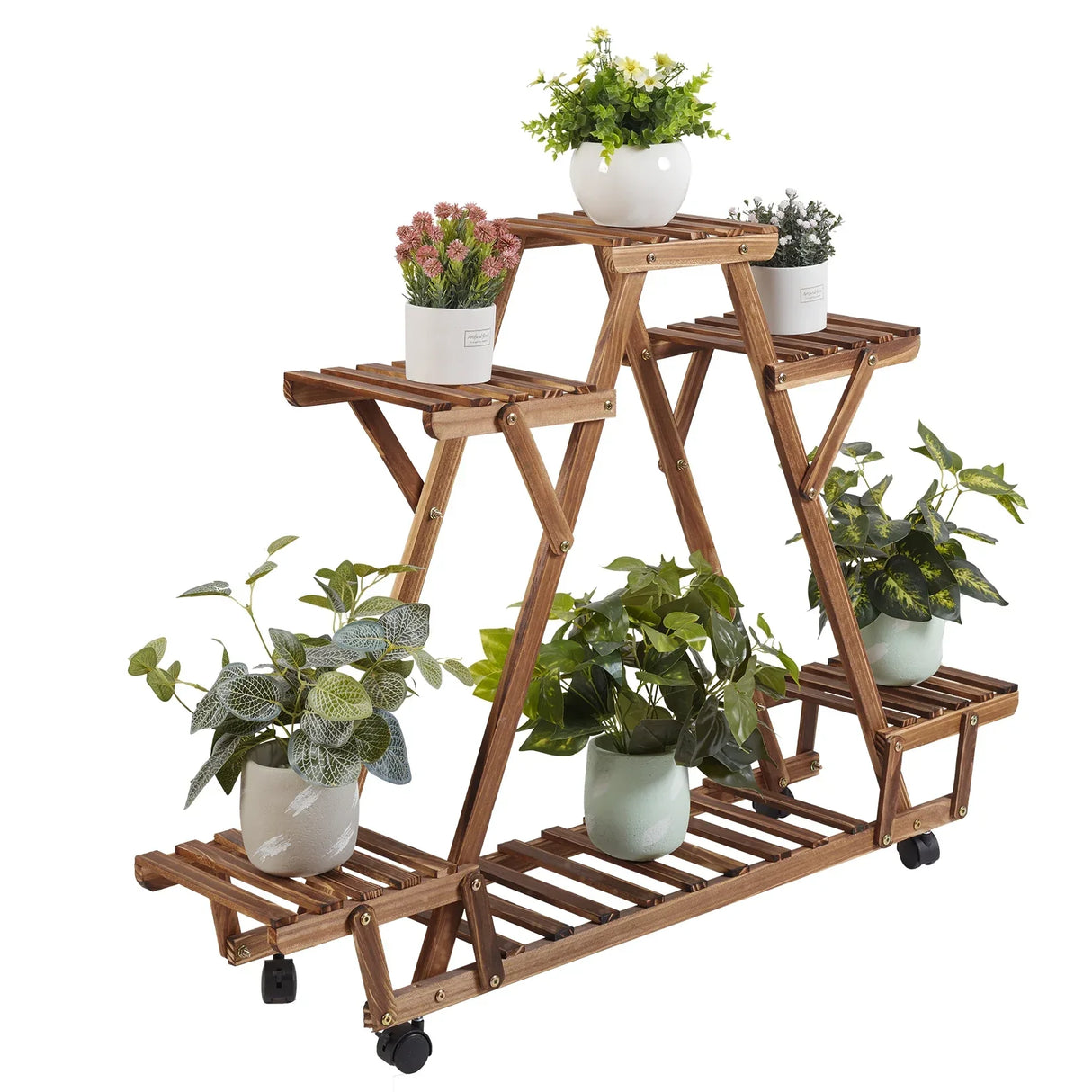 Triangular Plant Shelf 6 Potted Carbonized Wood Plant