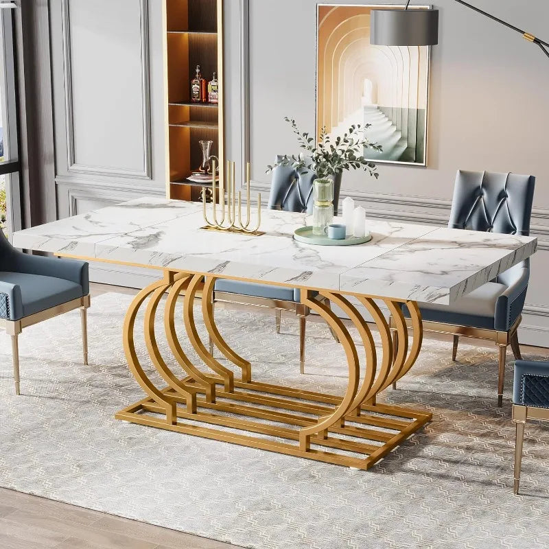 Tribesigns Modern Dining Table, 63 inch Faux Marble