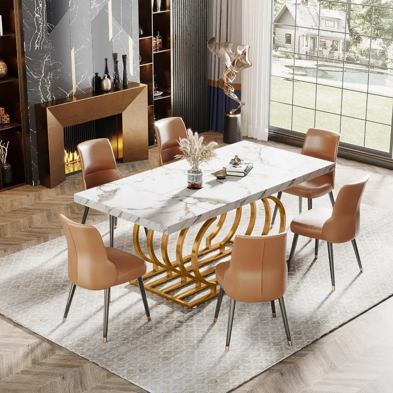 Tribesigns Modern Dining Table, 63 inch Faux Marble