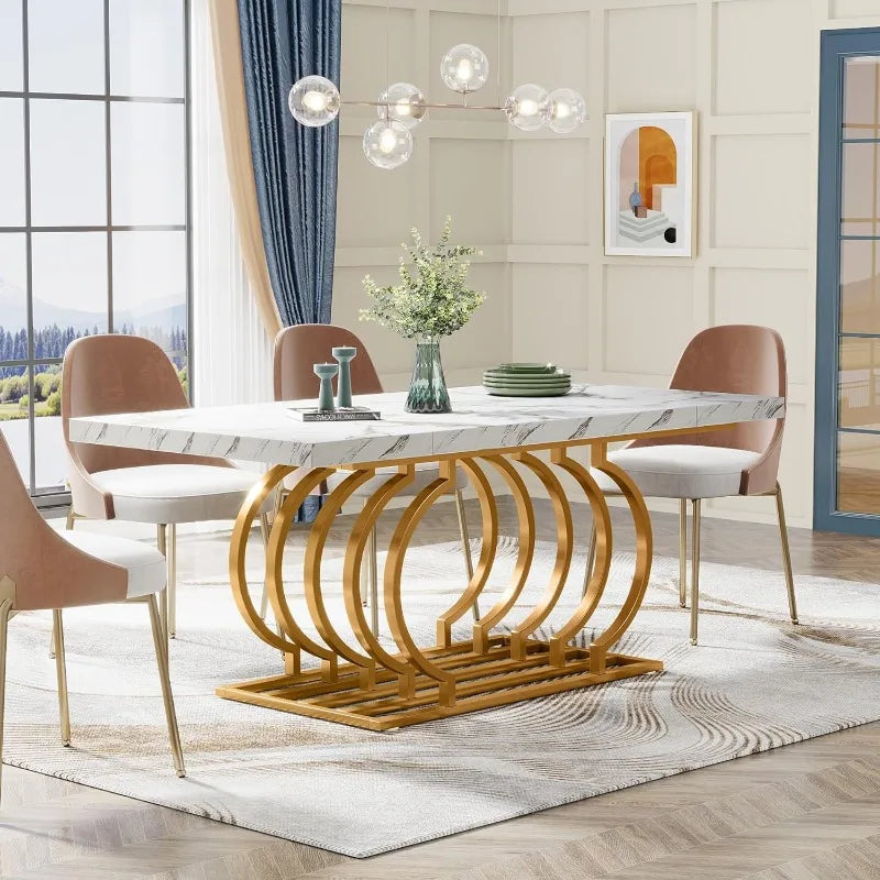 Tribesigns Modern Dining Table, 63 inch Faux Marble
