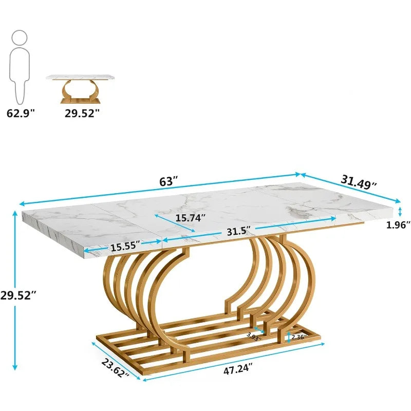 Tribesigns Modern Dining Table, 63 inch Faux Marble
