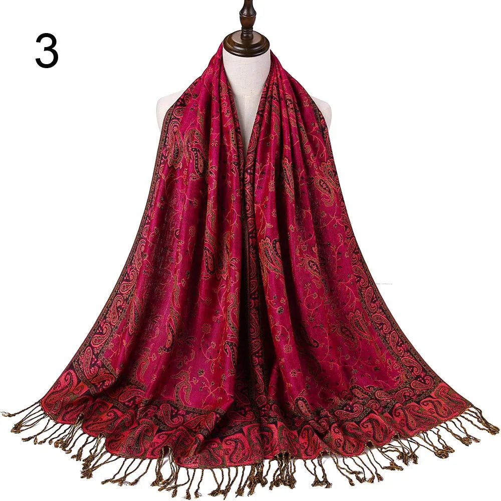 Pashmina Silk Scarf Shawl Wrap Paisley Jacquard Flowers