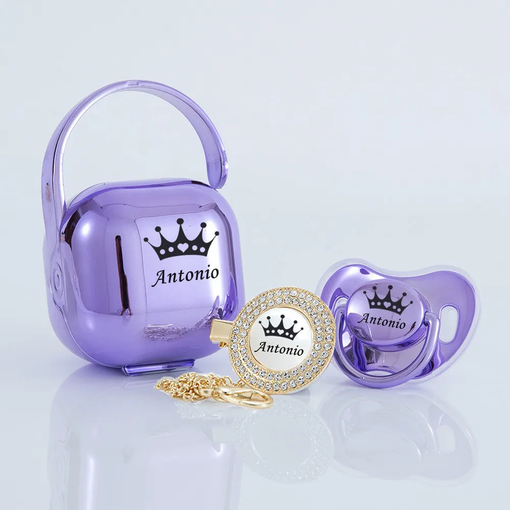 MIYOCAR personalized Metallic purple bling pacifier and clip