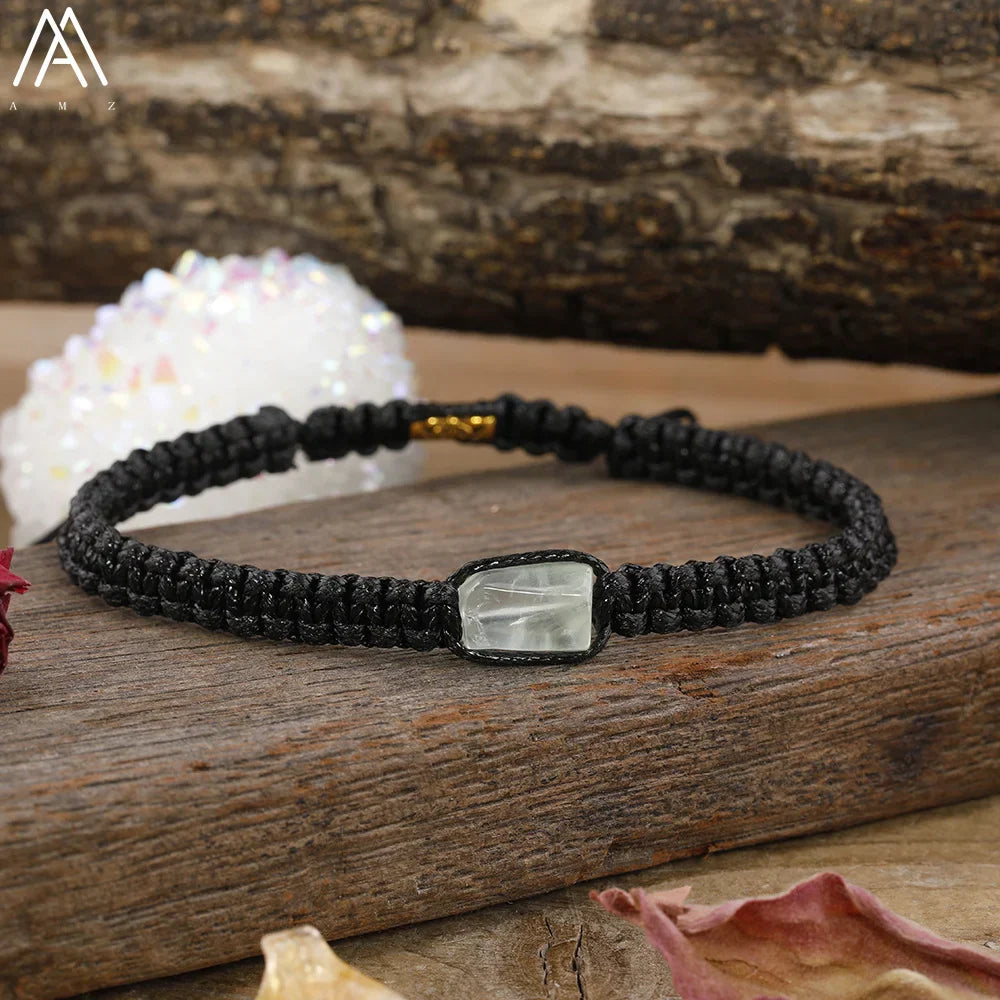 Natural Black Tourmaline Single Beads Woven Adjustable Bracelet