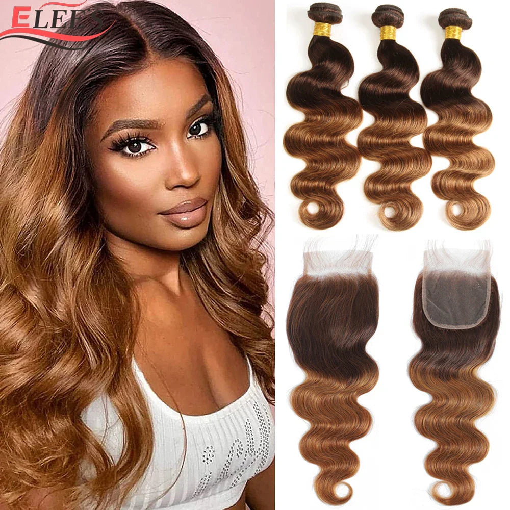 Ombre Body Wave Bundles With Closure Brazilian Human