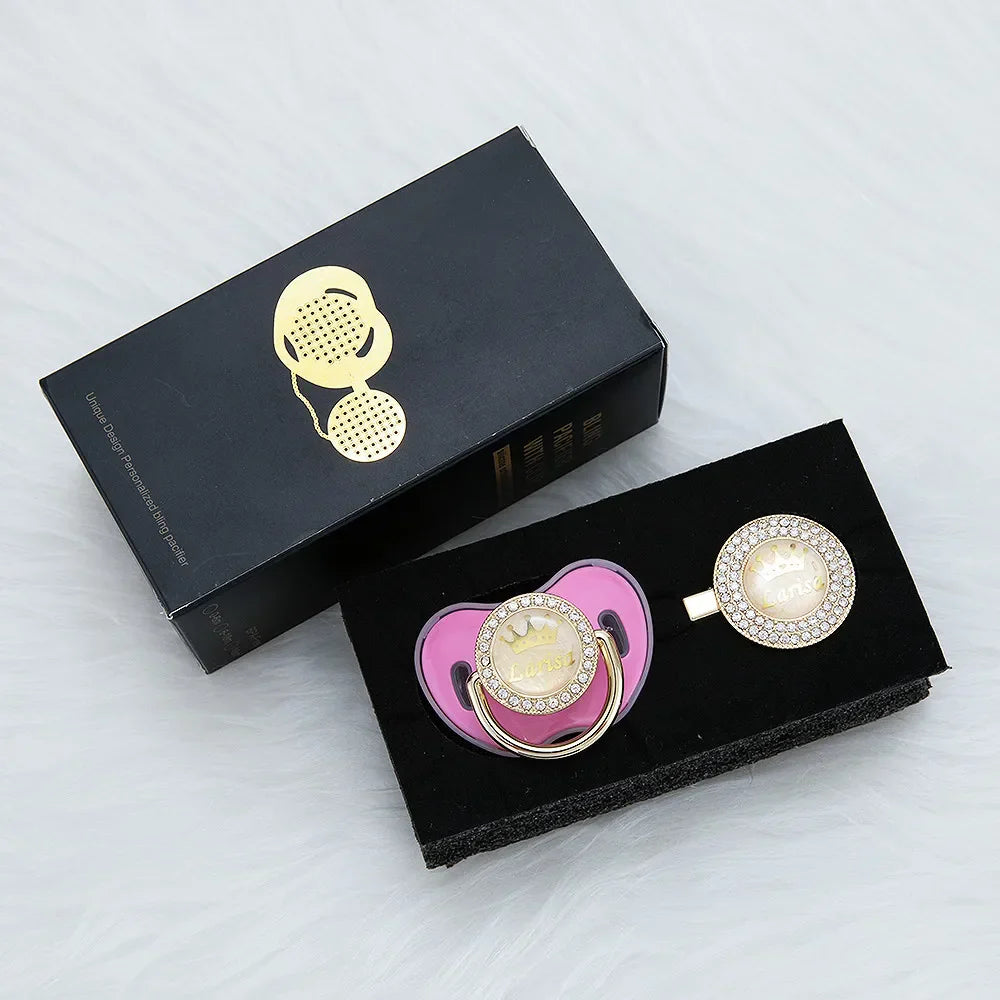 MIYOCAR personalized Metallic purple bling pacifier and clip