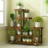 UNHO Wooden Plant Stand with Wheels Multi-Layer Rolling