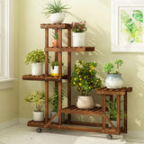 UNHO Wooden Plant Stand with Wheels Multi-Layer Rolling