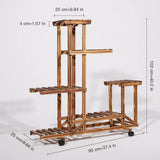 UNHO Wooden Plant Stand with Wheels Multi-Layer Rolling