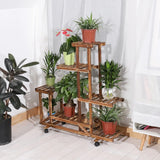 UNHO Wooden Plant Stand with Wheels Multi-Layer Rolling