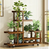 UNHO Wooden Plant Stand with Wheels Multi-Layer Rolling