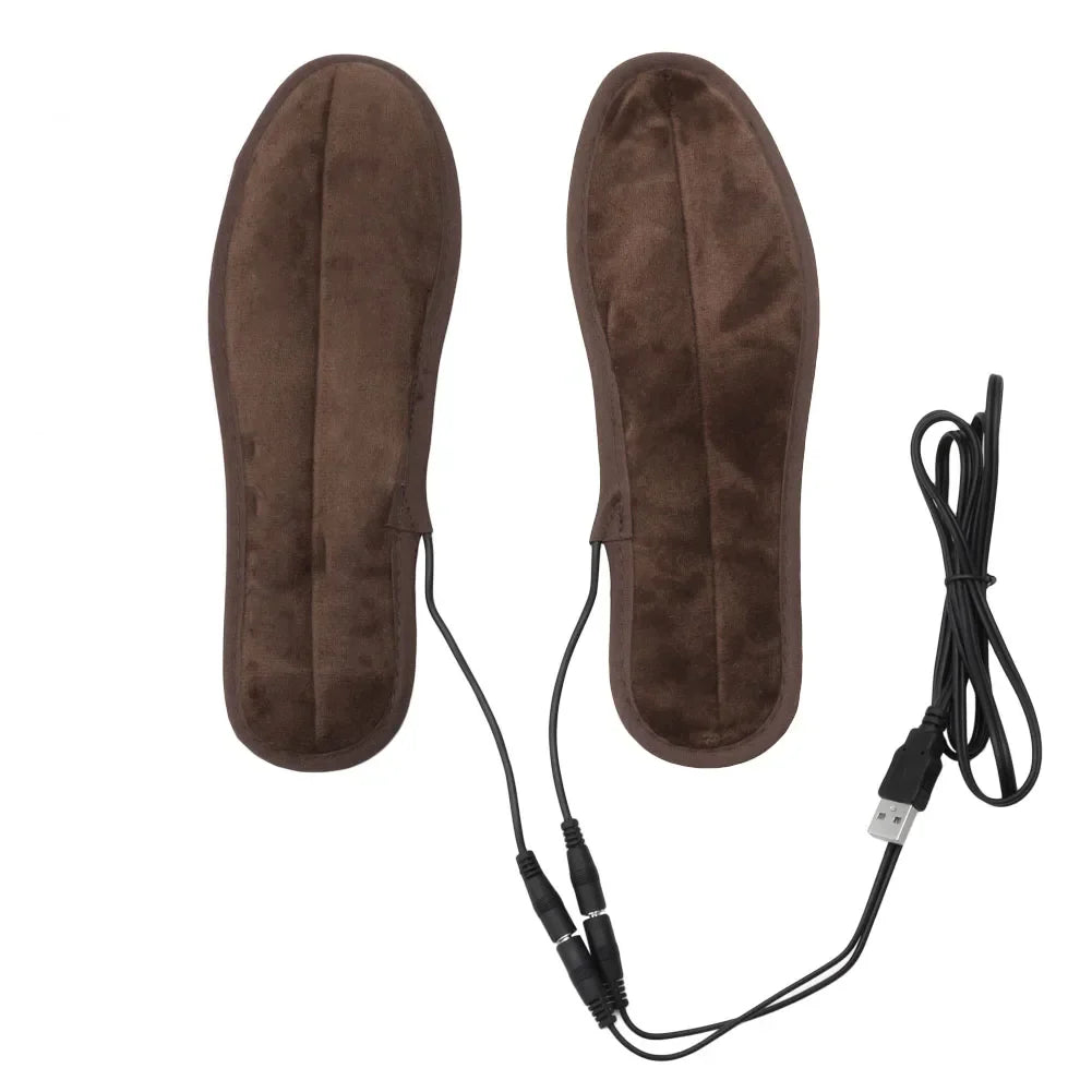 USB Electric Powered Plush Fur Heating Insoles Winter