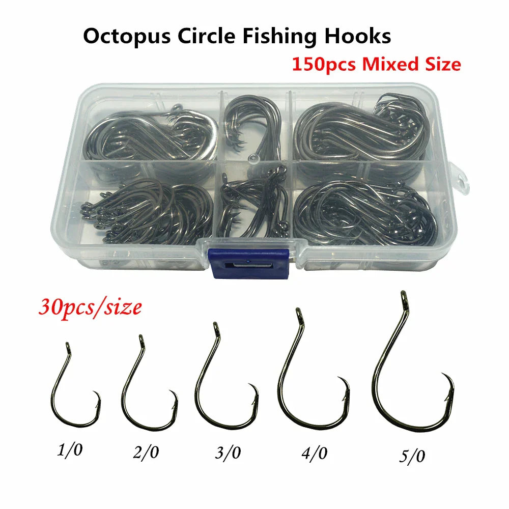 150pcs Circle Fishing Hooks Saltwater Fly Carp Offset