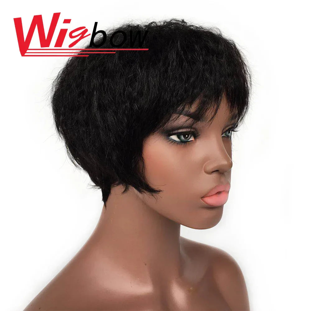 Human Hair Kinky Straight Wig Short Wet And