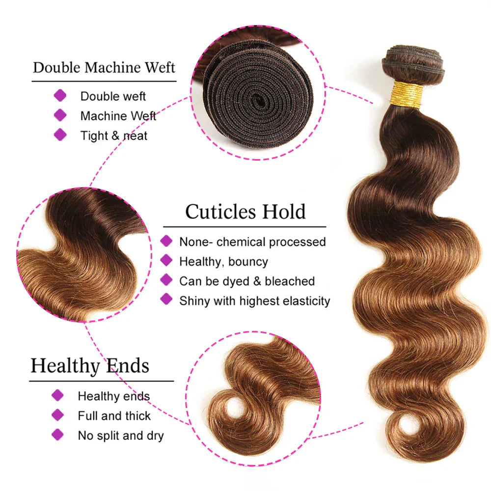 Ombre Body Wave Bundles With Closure Brazilian Human