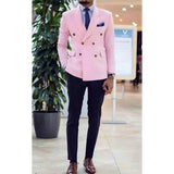 Pink Men Suits Peaked Lapel Double Breasted Prom