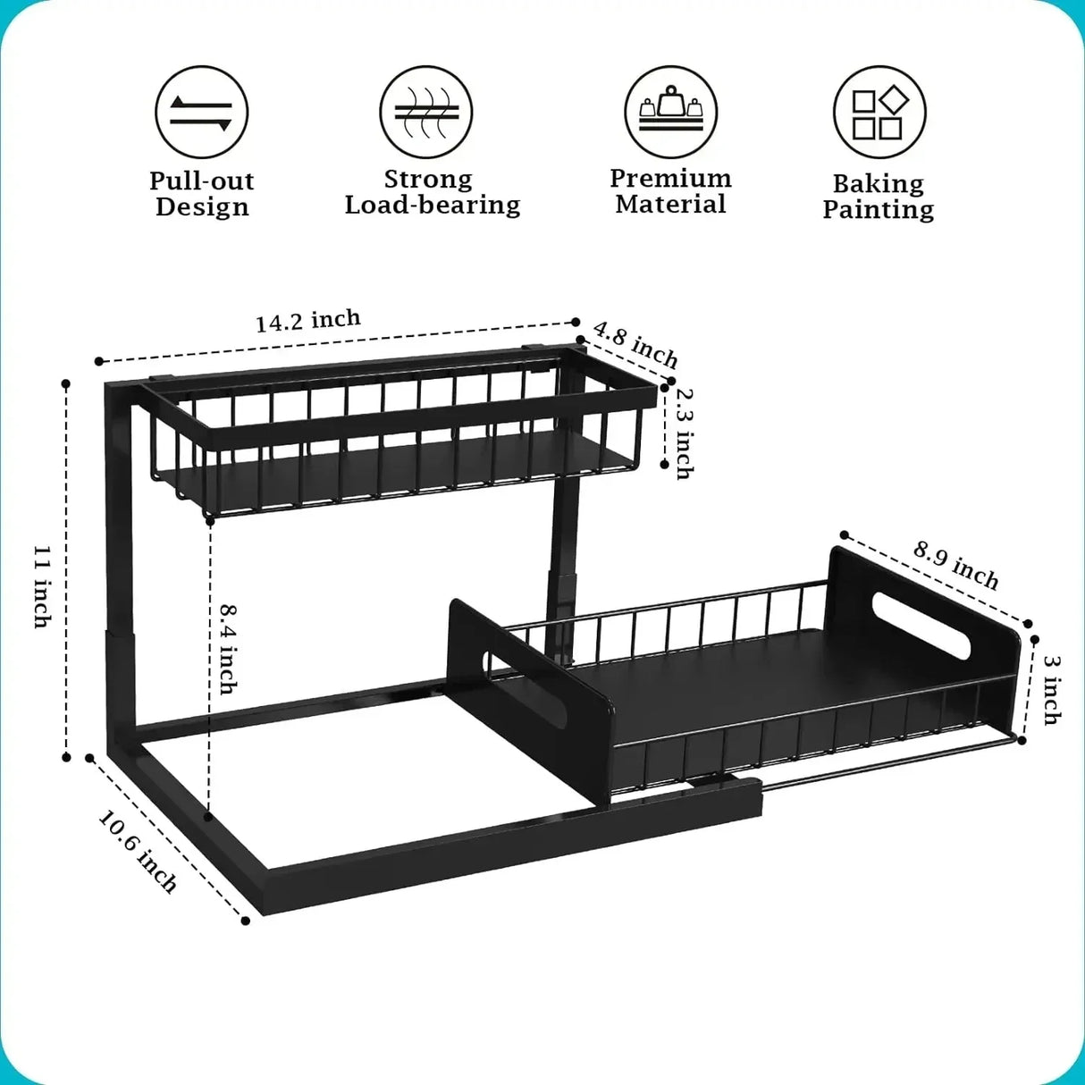 Under Sink 2 Tier Sliding Cabinet Basket Organizer