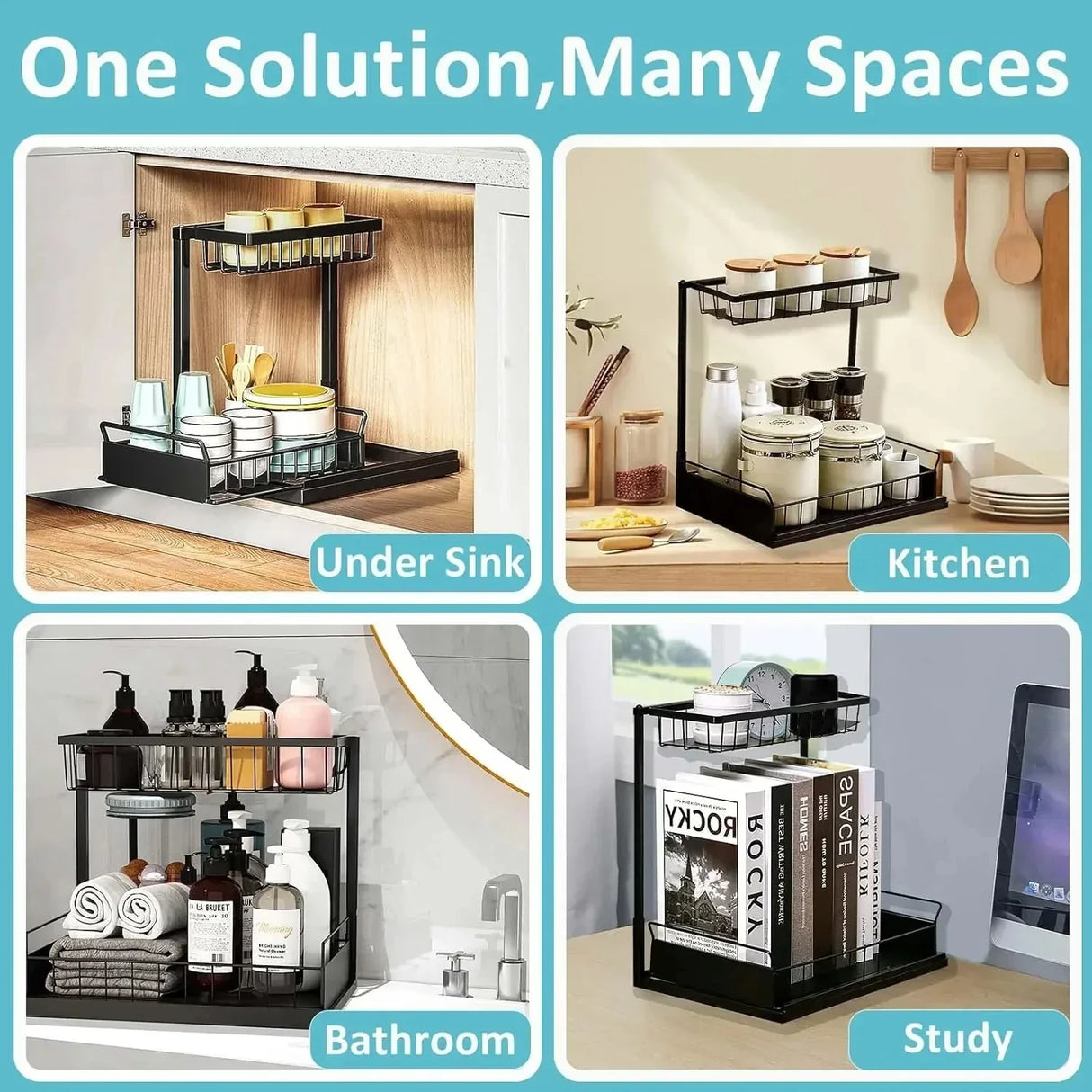 Under Sink 2 Tier Sliding Cabinet Basket Organizer