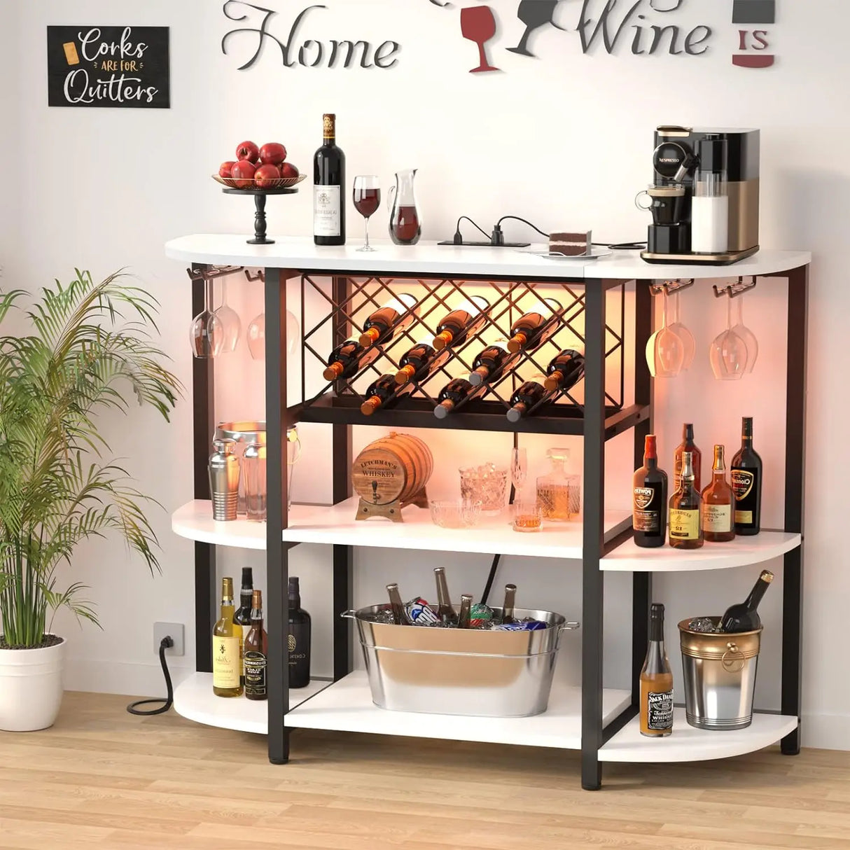 Unikito 4-Tier Metal Coffee Bar Cabinet with Outlet