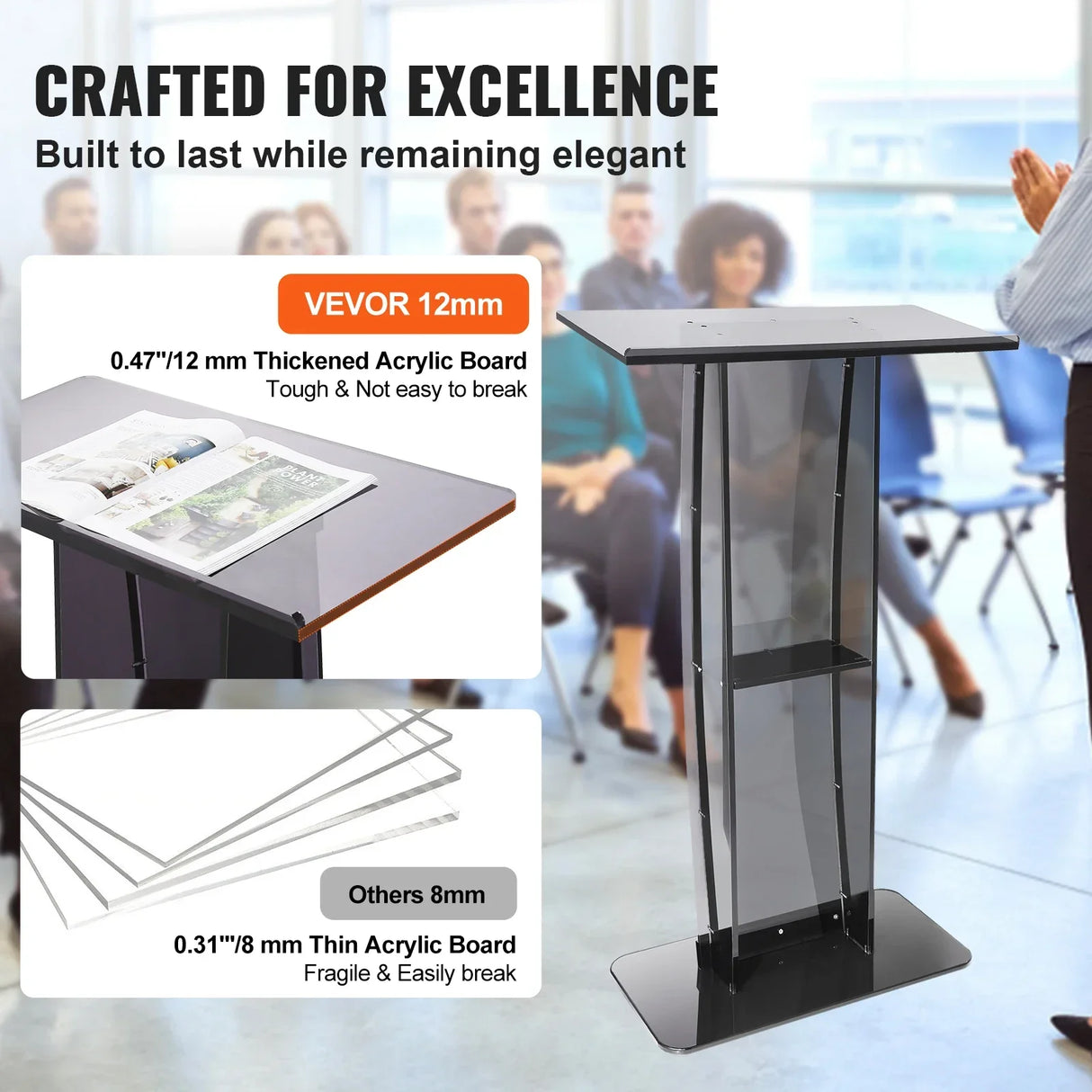 VEVOR 47" Acrylic Podium Stand Floor-Standing Clear Pulpits