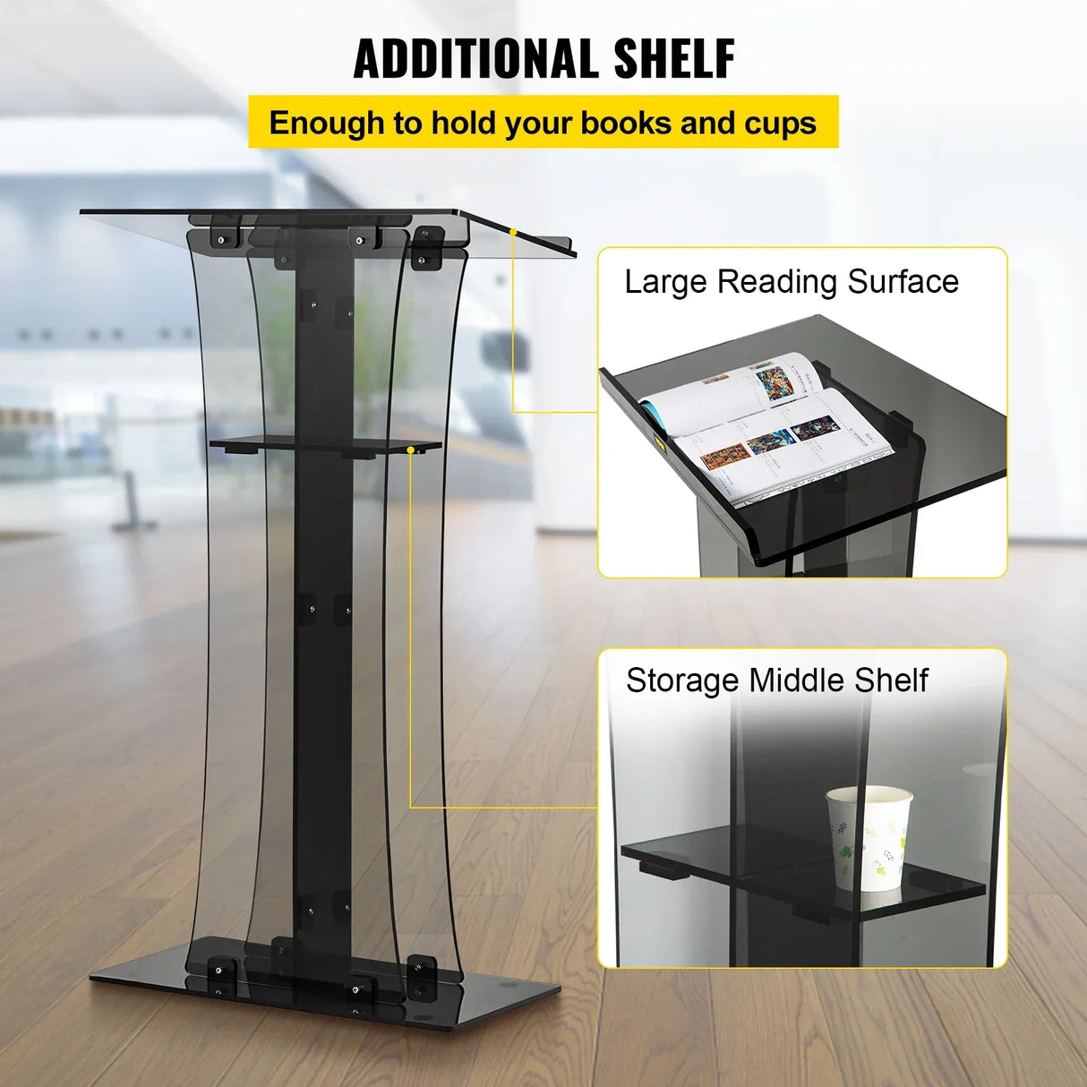 VEVOR 47" Clear Podium Stand Floor-Standing Acrylic Podium