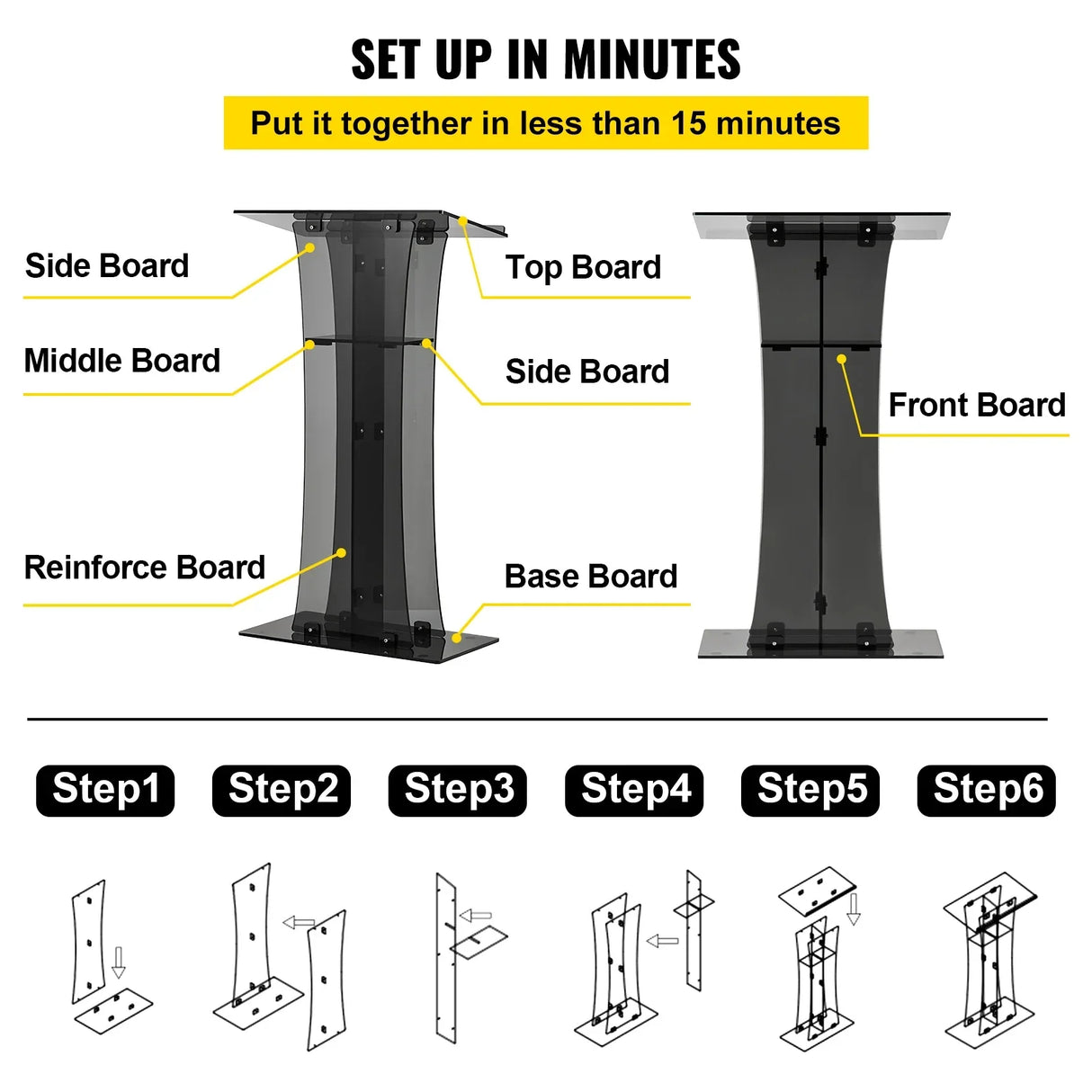 VEVOR 47" Clear Podium Stand Floor-Standing Acrylic Podium