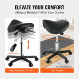 VEVOR Ergonomic Saddle Stool with 5 Swivel Casters 360° Rotation 20.1-28 in Height Adjustable Round Stool for Bar Salon Office