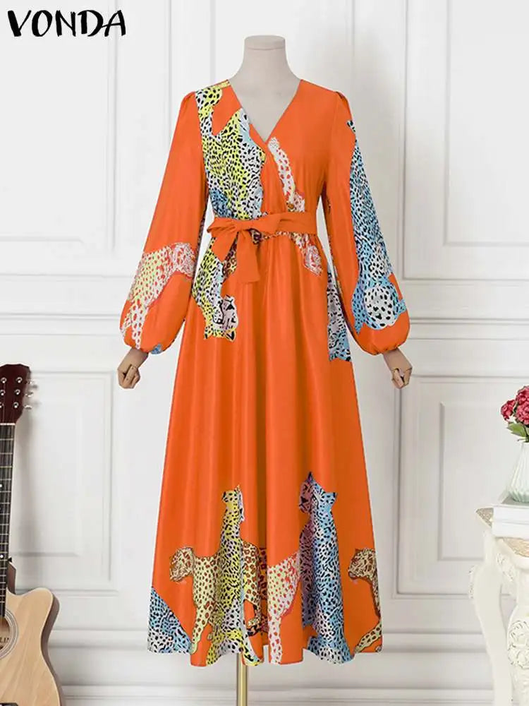VONDA Plus Size Women Dress 2024 Autumn Vintage