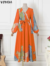 VONDA Plus Size Women Dress 2024 Autumn Vintage