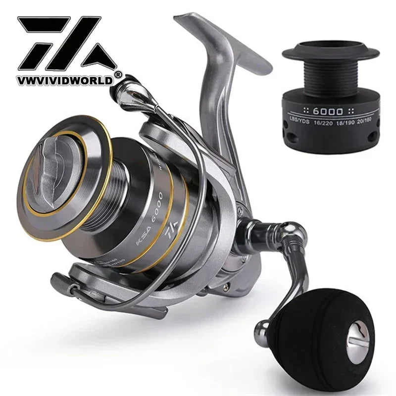 VWVIVIDWORLD,High Quality,Saltwater Fishing Reels,Double Spool,Spinning Reel,Alloy Gear,Alloy Spool,Metal