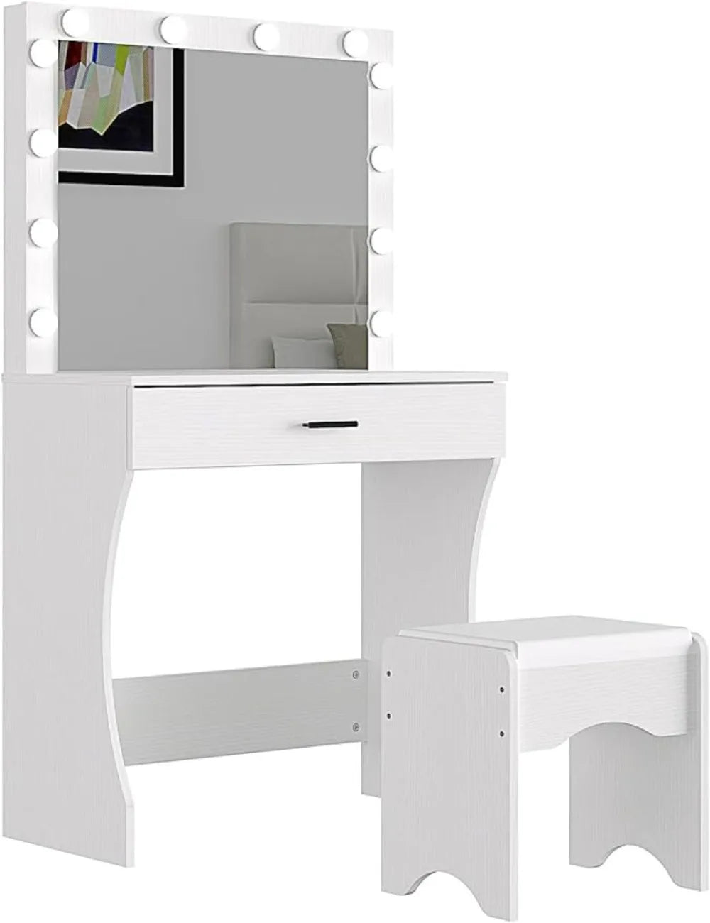 Vanity Desk with Mirror and Adjustable Lights, One