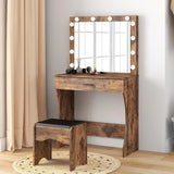 Vanity Desk with Mirror and Adjustable Lights, One