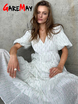 Vintage Women's Cotton Dress 100% V Neck Elegant
