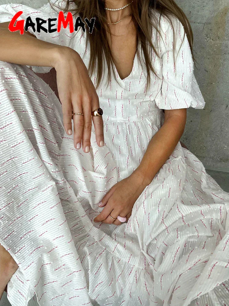Vintage Women's Cotton Dress 100% V Neck Elegant
