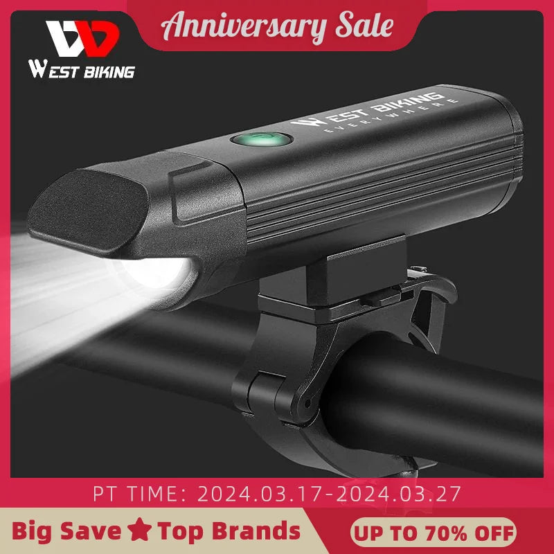 WEST BIKING Anti-Glare Bicycle Headlights IPX6 Waterproof Rechargeable