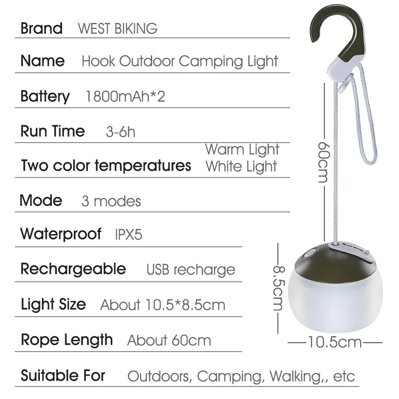 WEST BIKING Camping Tent Light Hanging Camping Lanterns