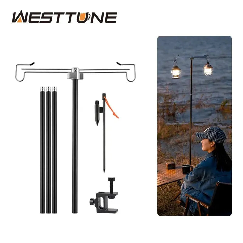 WESTTUNE Camping Lamp Stand with Double Hooks Aluminum