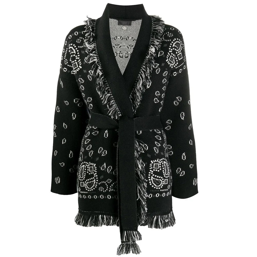 WQJGR High Quality Jacquard Cardigan Sweater Women Wool