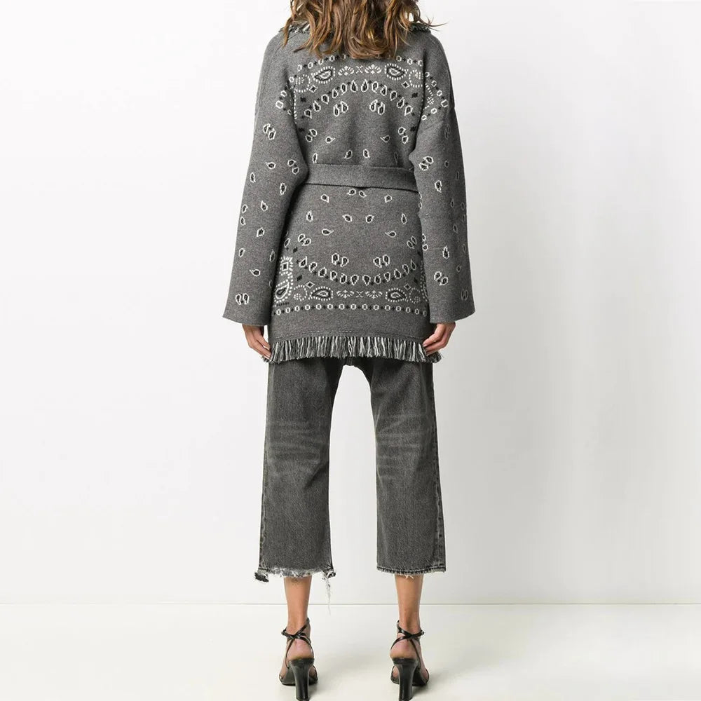 WQJGR High Quality Jacquard Cardigan Sweater Women Wool